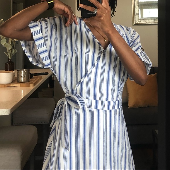 Striped A-Line Wrap Dress - Picture 4 of 4